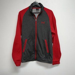 Under Armour Mens Fleece Sweatshirt Track Jacket Size SM Zipper Front Red Gray
